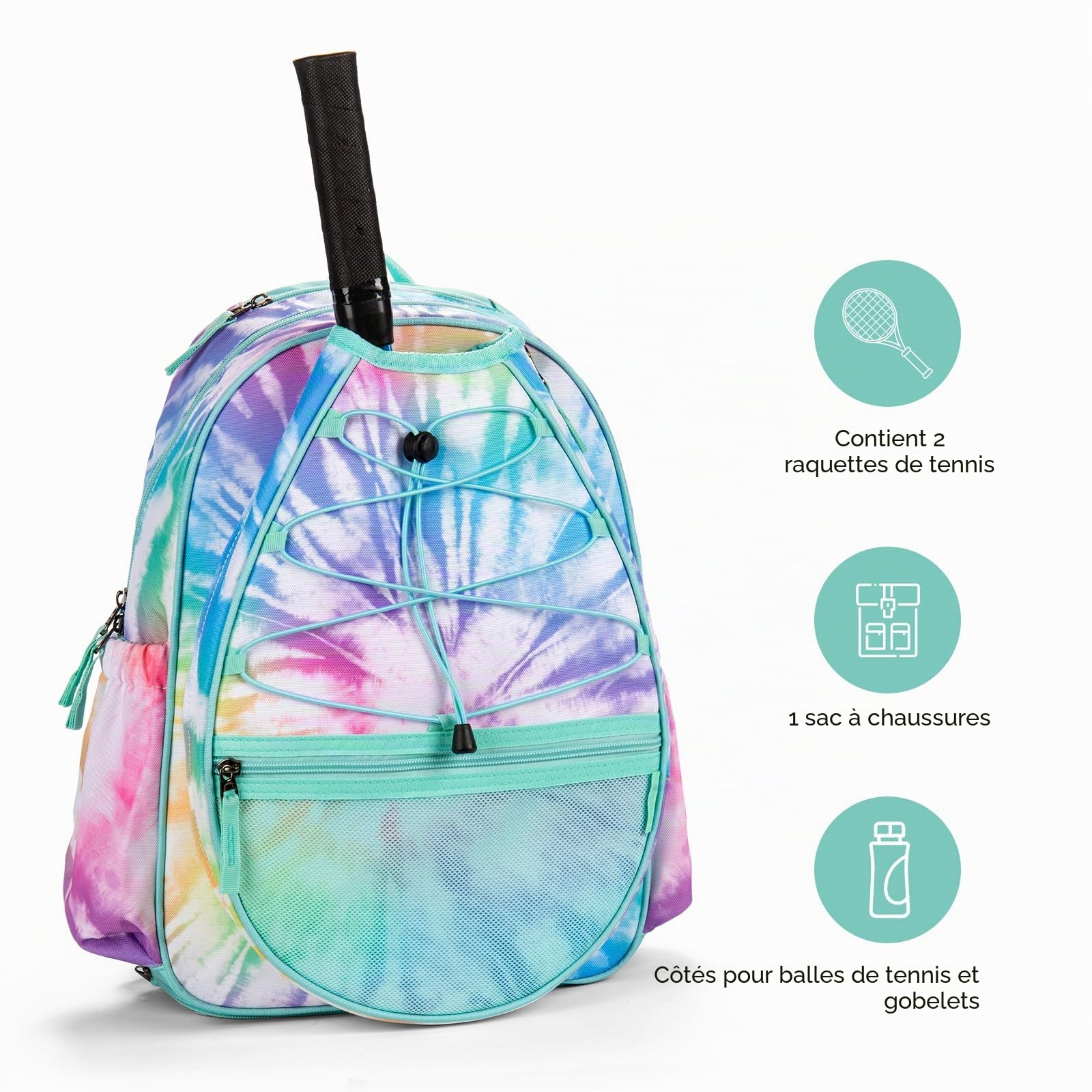 Choco Mocha Sac à dos de tennis pour enfant - Sac de tennis pour fille - Sac à dos pour raquette de sport - Sac à dos pour adolescent - 40,6 cm