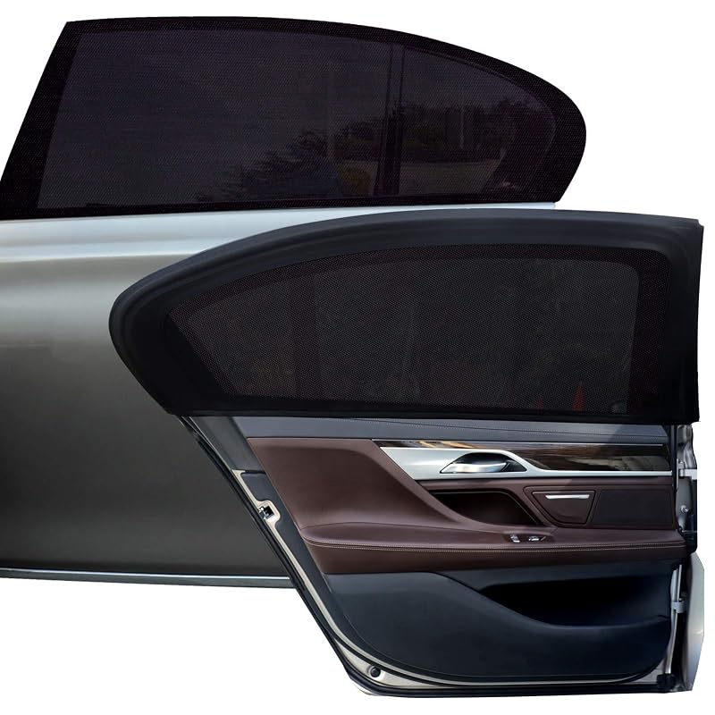 Protetor solar para janela lateral traseira de carro Tevlaphee em tela de nylon preta, tamanho XL, 54,9 x 115,1 cm, kit com 2