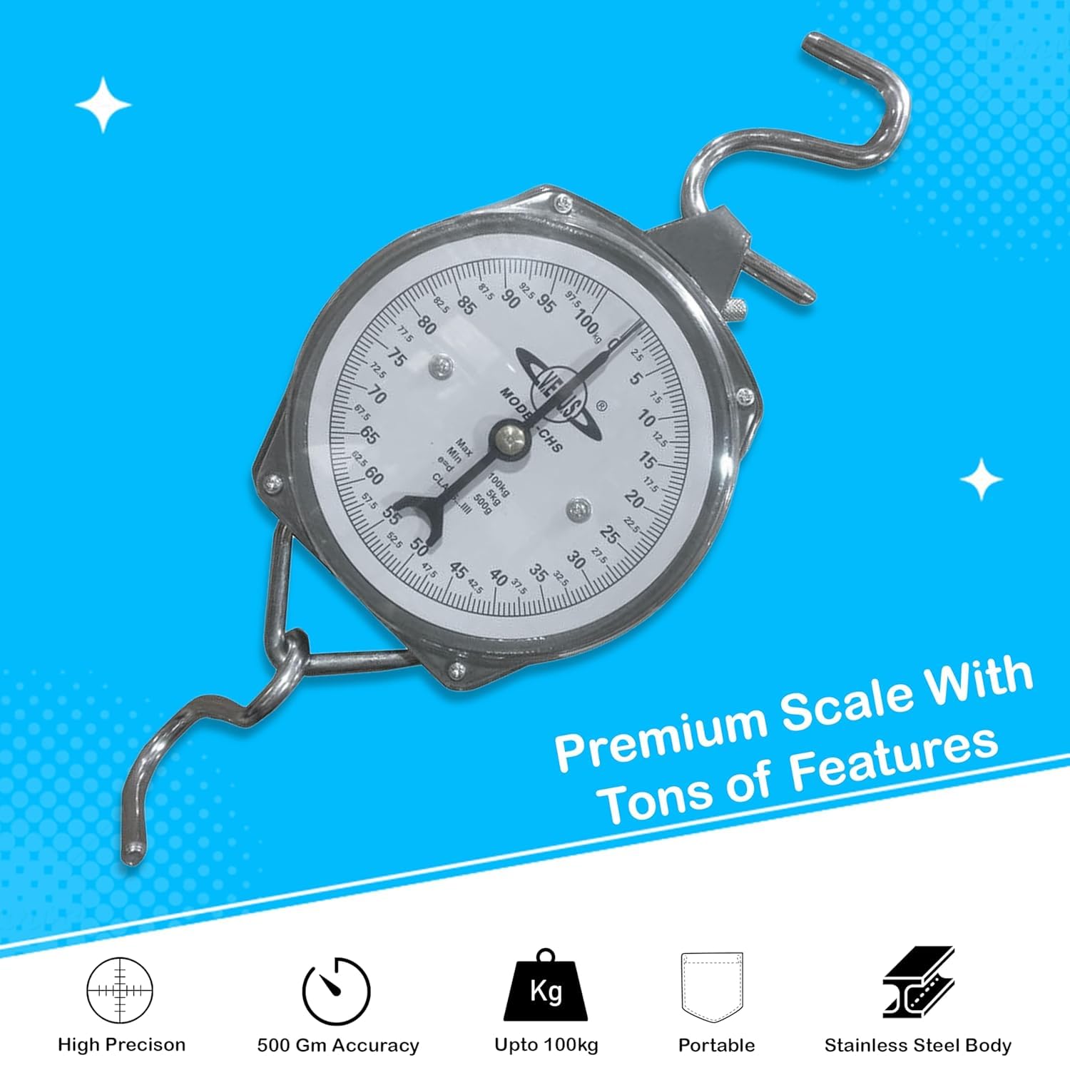 FULMINE Venus Commercial Hanging Weighing Scale - 100Kg, Silver