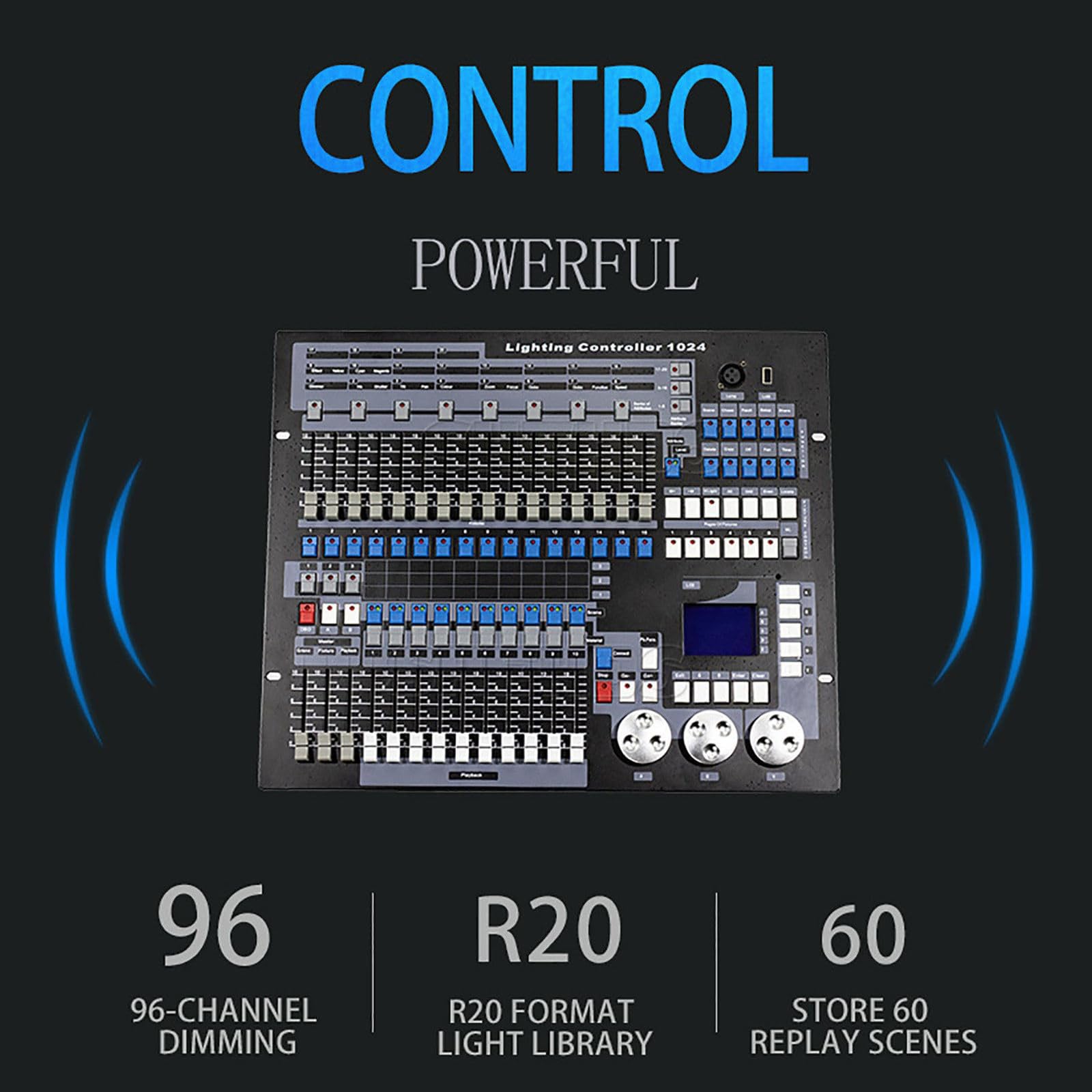 DMX-Controller, 1024-Kanal-Bühnenlichtkonsole, DMX 512 DJ-Equipment, englischer Dimmer für RGB-, CMYK-, Farb- und GOBO-Grafiken