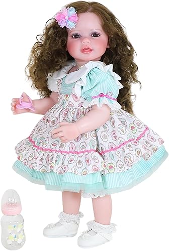 Sweet Curly Sunshine - Muñeca realista de 22 pulgadas con cabello rizado marrón, tono de piel claro y adorable atuendo, juego de regalo realista