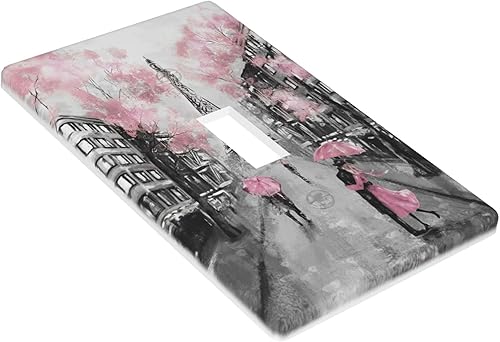 Miniatura 3 de París - Cubierta para interruptor de luz de la torre Eiffel, placa de pared de palanca individual, cubierta decorativa rosa, 4.50 x 2.76 pulgadas