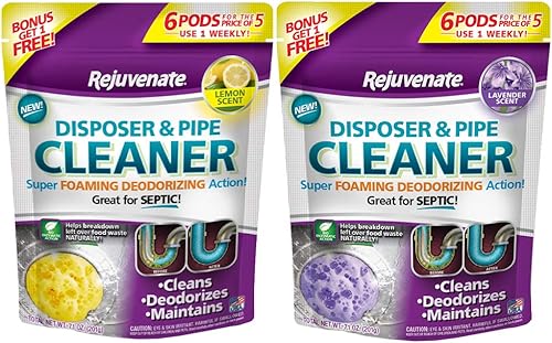 Rejuvenate Limpiador de tuberías de eliminación de basura y drenaje, potente acción de espuma y elimina olores de eliminación de basura, paquetes de