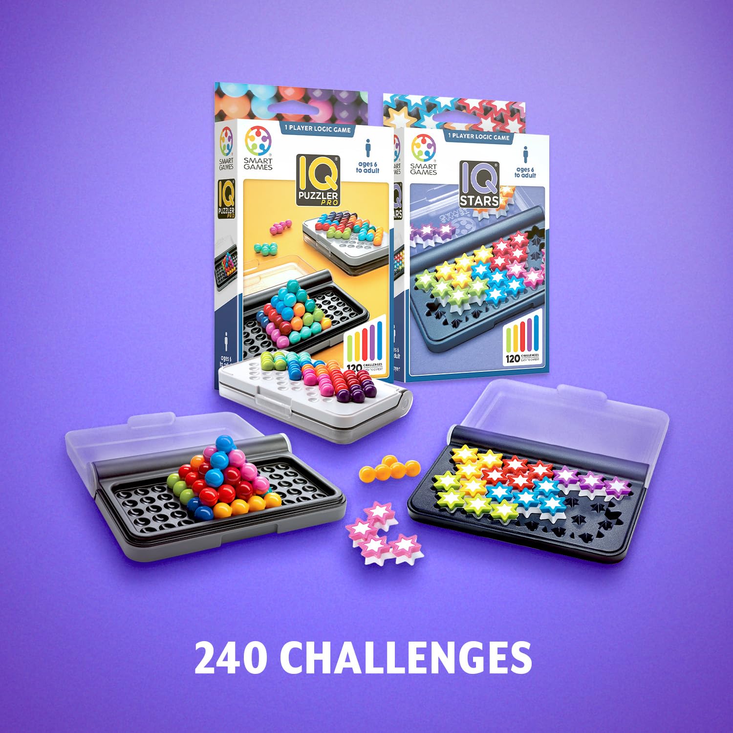 Smart Games - Pack Iq Puzzler Pro E Iq Stars | Giochi Per Bambini E Adulti | Rompicapo Adulti E Rompicapo Bambini | Gioco Educativo 6 Anni | Giochi Da Viaggio 1 Giocatore