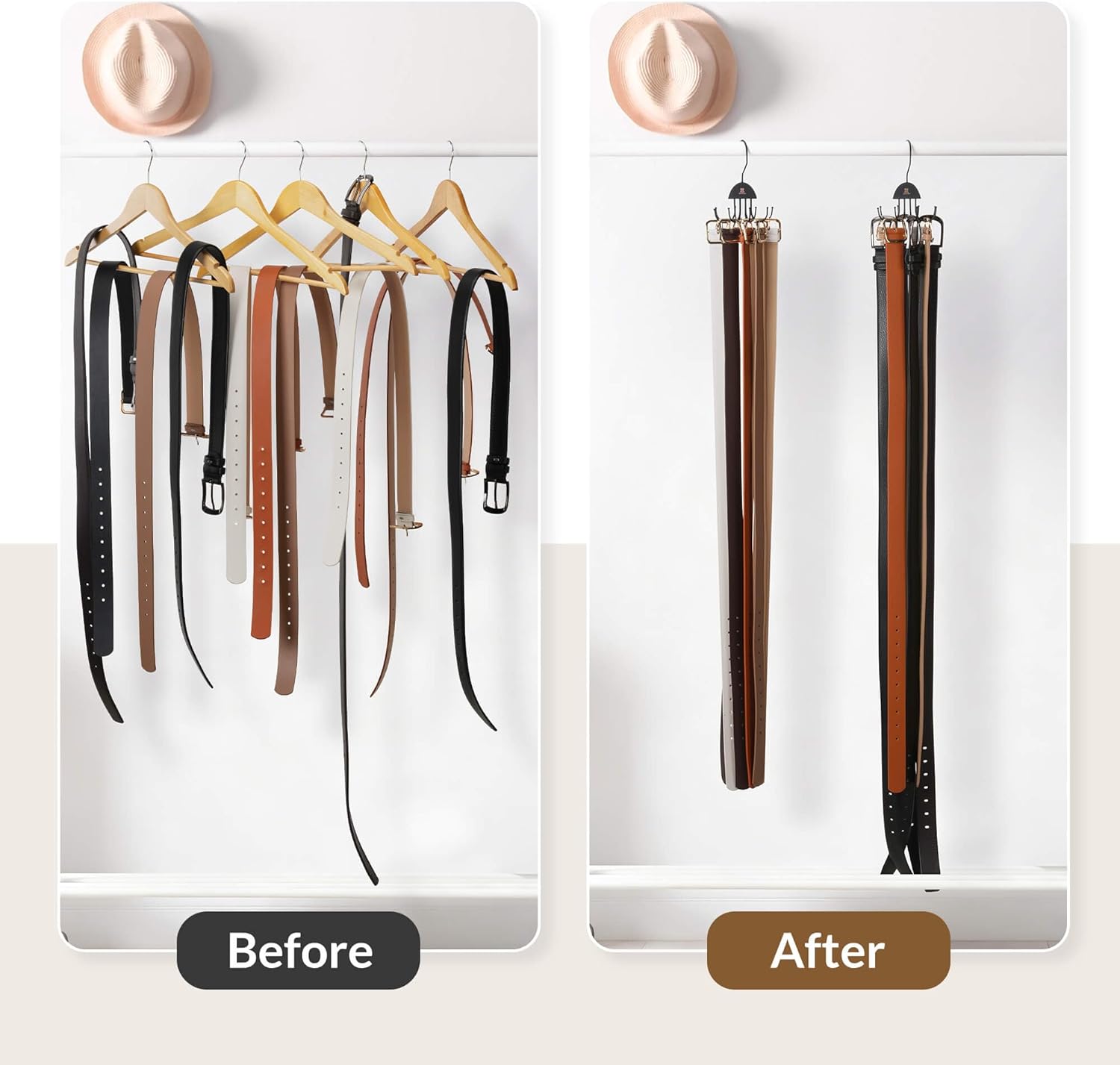 ZEDODIER 2 Pack Belt Hanger Rotatable Belt Organizer, Space Saving Belt Rack with 16 Adjustable Hooks for Closet Organizers and Storage, Sturdy Belt Holder Storage, Black