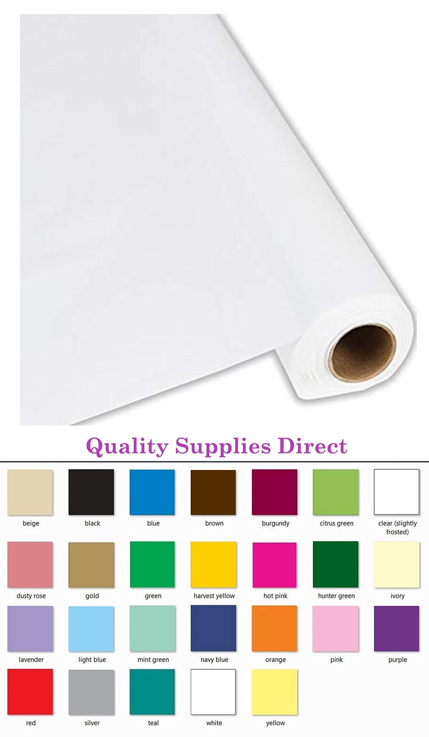 Plastic Party Banquet Table Cover Roll - 300 ft. x 40 in. - 8ft Table Covers (White) (26 Colors Available) Quality Supplies Direct