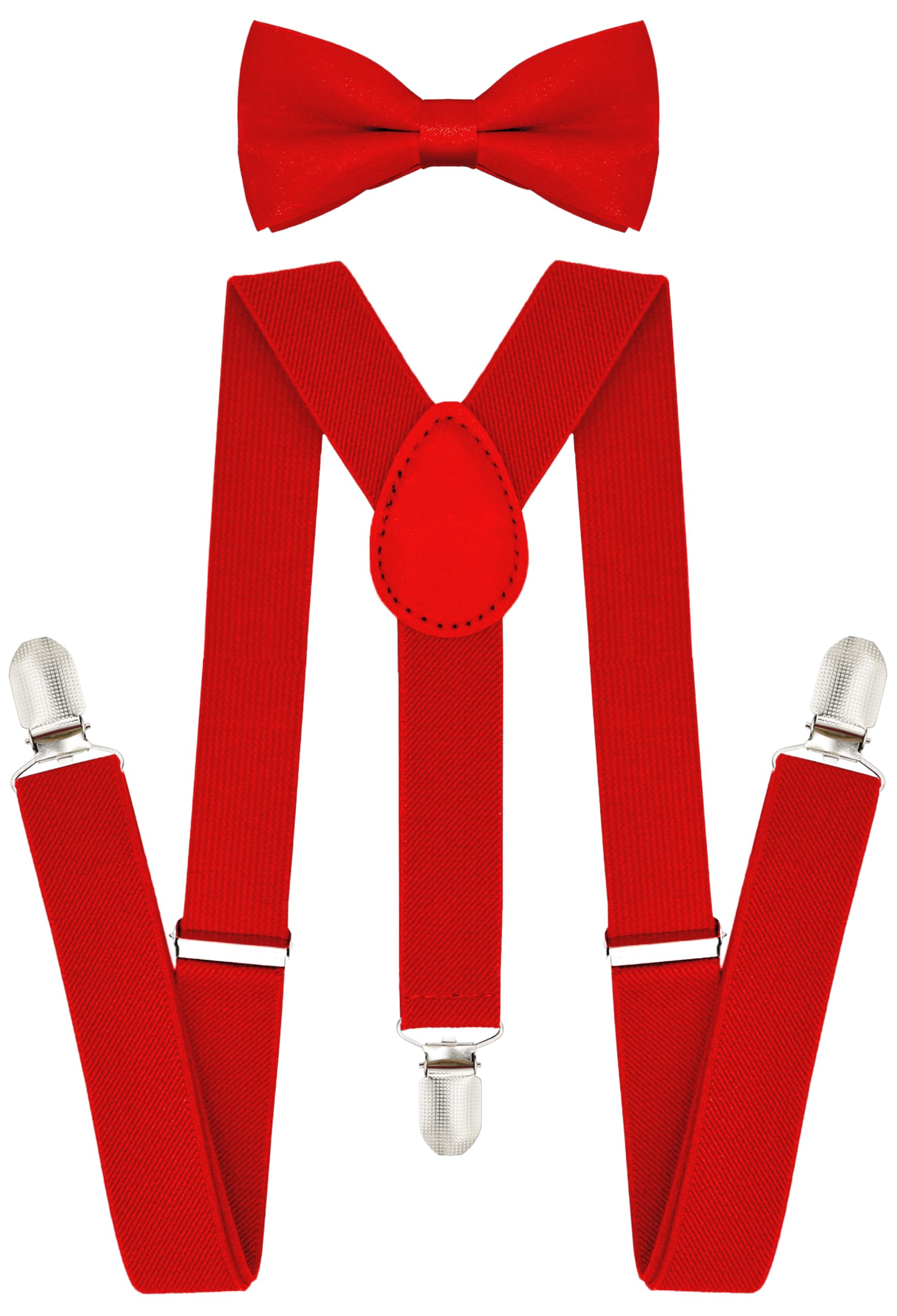 Kids Boys Suspenders - Adjustable Elastic Y Back and Strong Clips - Various Solid Colors (Y Set Red)