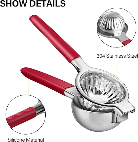 Miniatura 2 de Vakoo - Exprimidor manual de limón de acero inoxidable para lima cítricos limón y naranjas pequeñas color rojo