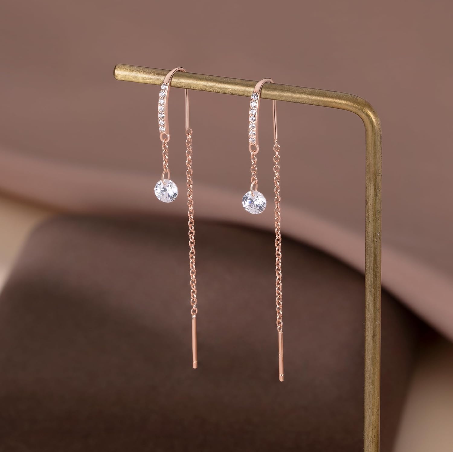 SLUYNZ 925 Sterling Silver CZ Chain Dangle Earrings for Women Teens Threader Drop Earrings Long - Image 5