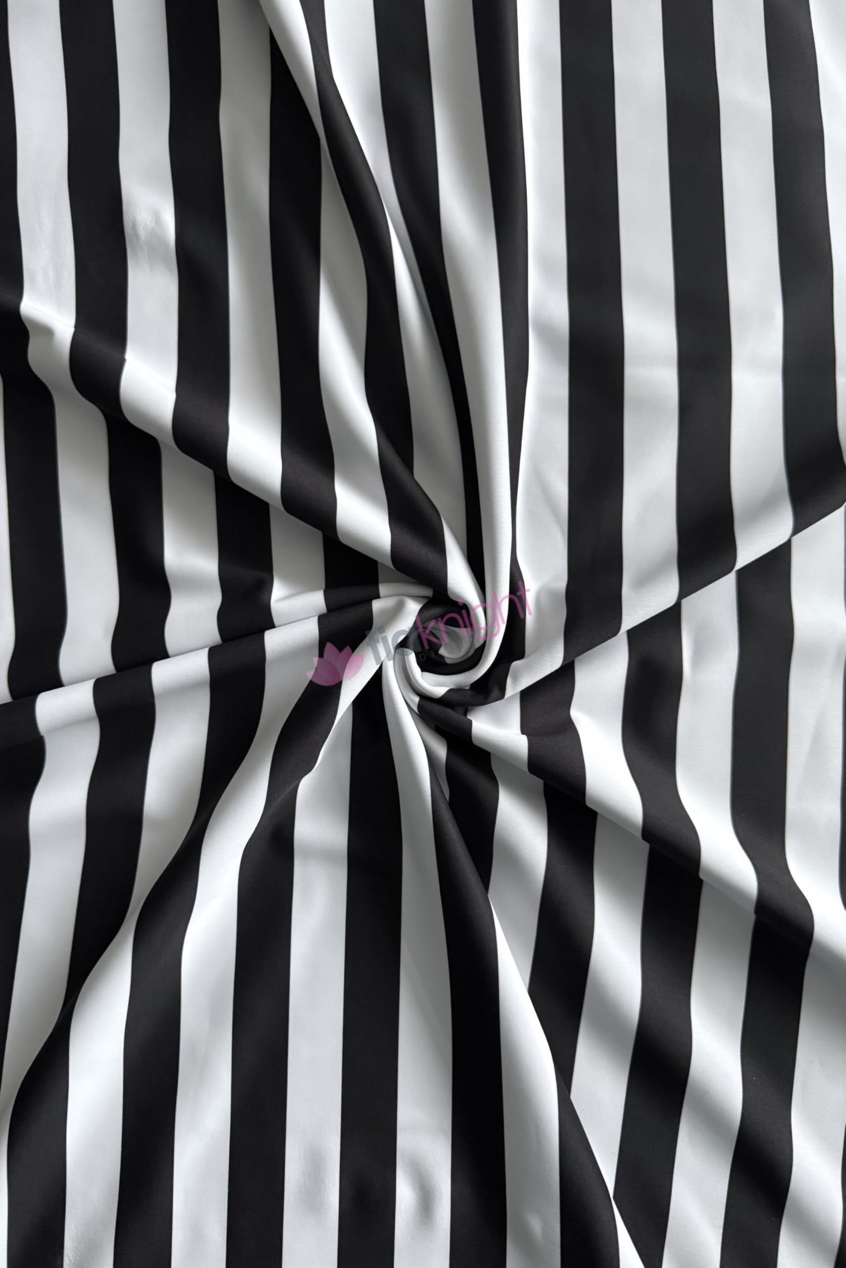 Premium Quality Printed Matte Nylon Lycra | 4 Way Stretch Swim Wear, Dance Leotard, Leggings Material | 50+ Colours/Prints in Stock | Sold By The Metre | Tia Knight (Circus Stripes- Black/White) โ image 1