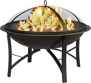 Fire Beauty Fire Pit for Outside Wood Burning Firepit BBQ Grill Steel Fire Bowl with Spark Screen Cover，Camping Beach Bonf...