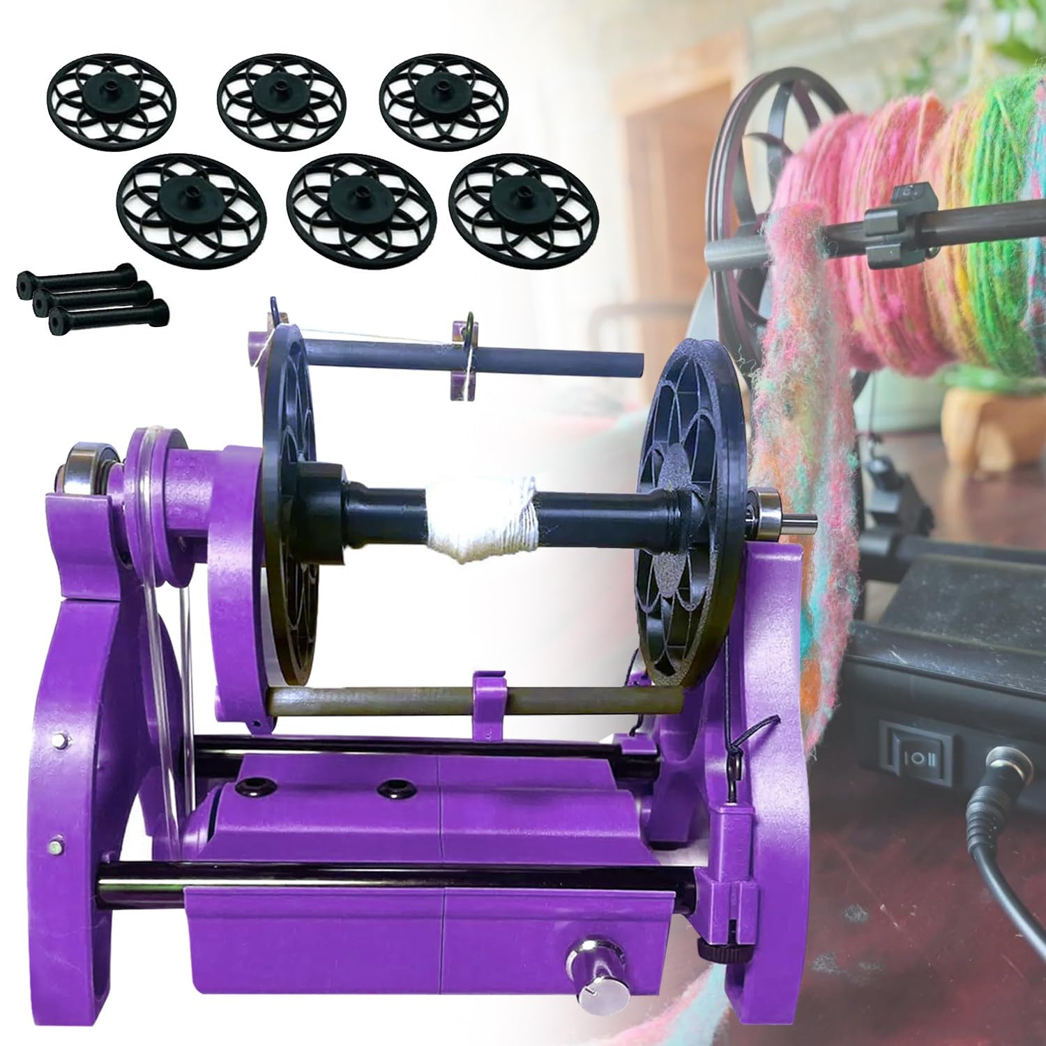 12V Bobinadora Automática De Hilo, Bobinadora De Hilo De Lana De 4oz, Velocidad Ajustable, Avance Y Retroceso, Rueda Giratoria Eléctrica para Tejer Hilo,Purple