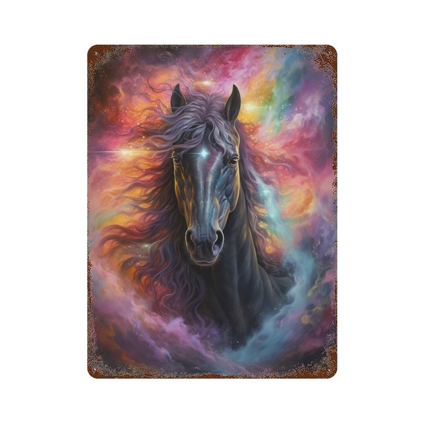 Black Beauty Horse Rust Effect Tin Sign 15.7"x11.8", Rustic Home Decor for Cafe, Home Bar And Lounge Decor