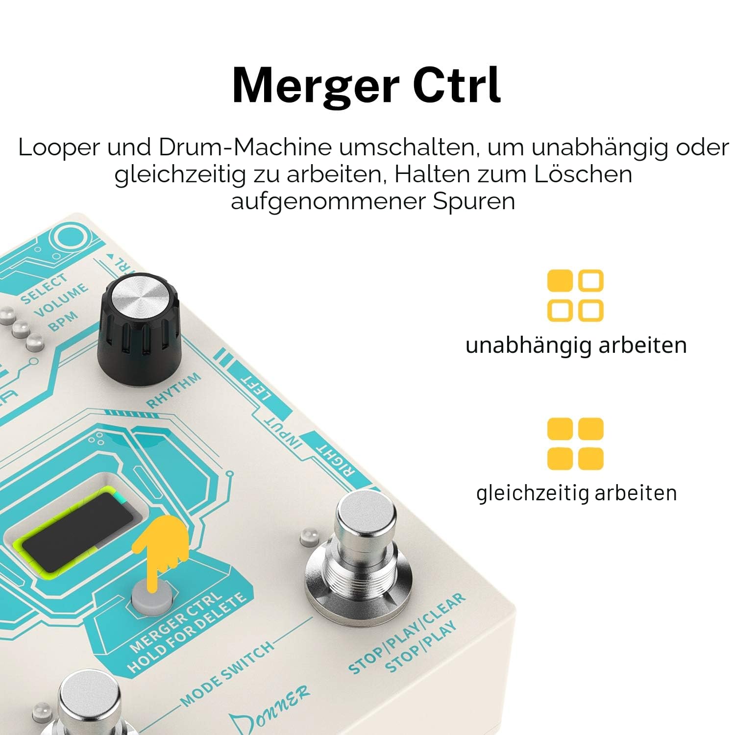 Donner Circle Looper Record Gitarren Effektpedal mit Time Progress Bar Display Loop Pedal Max. 4min Aufnahmezeit für jede Schleife, 160 Minuten Gesamtaufnahmekapazität, Unbegrenzt Overdubbing