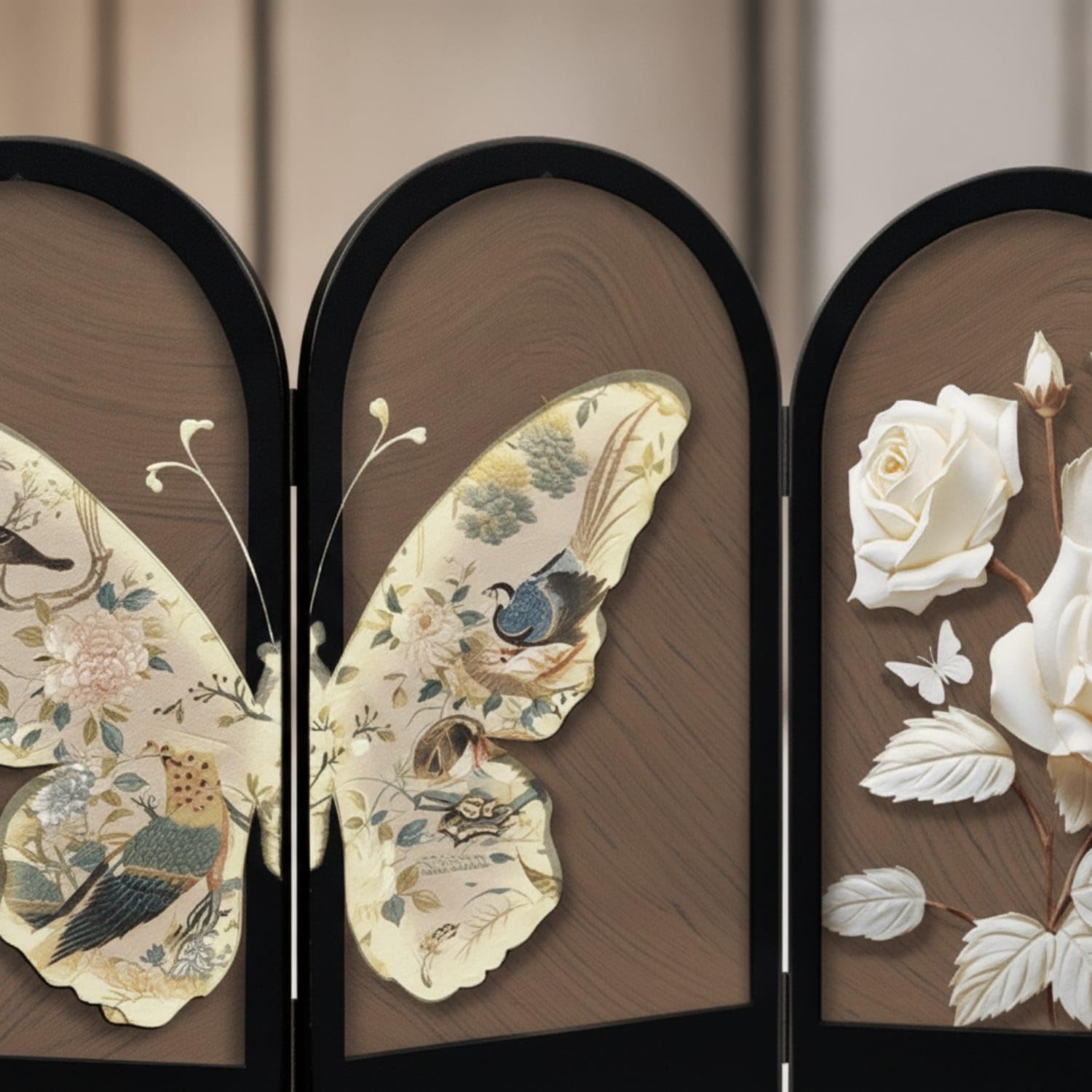 Three-Panel Tabletop Decorative Screen Arched Decorative Screen Freestanding Desktop Display Minimalist for Entryway, Dresser, Living Room, 30x20cm, Butterfly a-picture-31