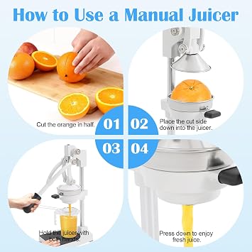 Manual Orange Juicer Squeezer, Cast Iron Juicer, Professional Safety Stainless Steel Hand Press Juicer with 18Oz Measuring Cup Capacity, Easy to Clean for Citrus, Lemon, Pomegranate, Lime, Grapefruit