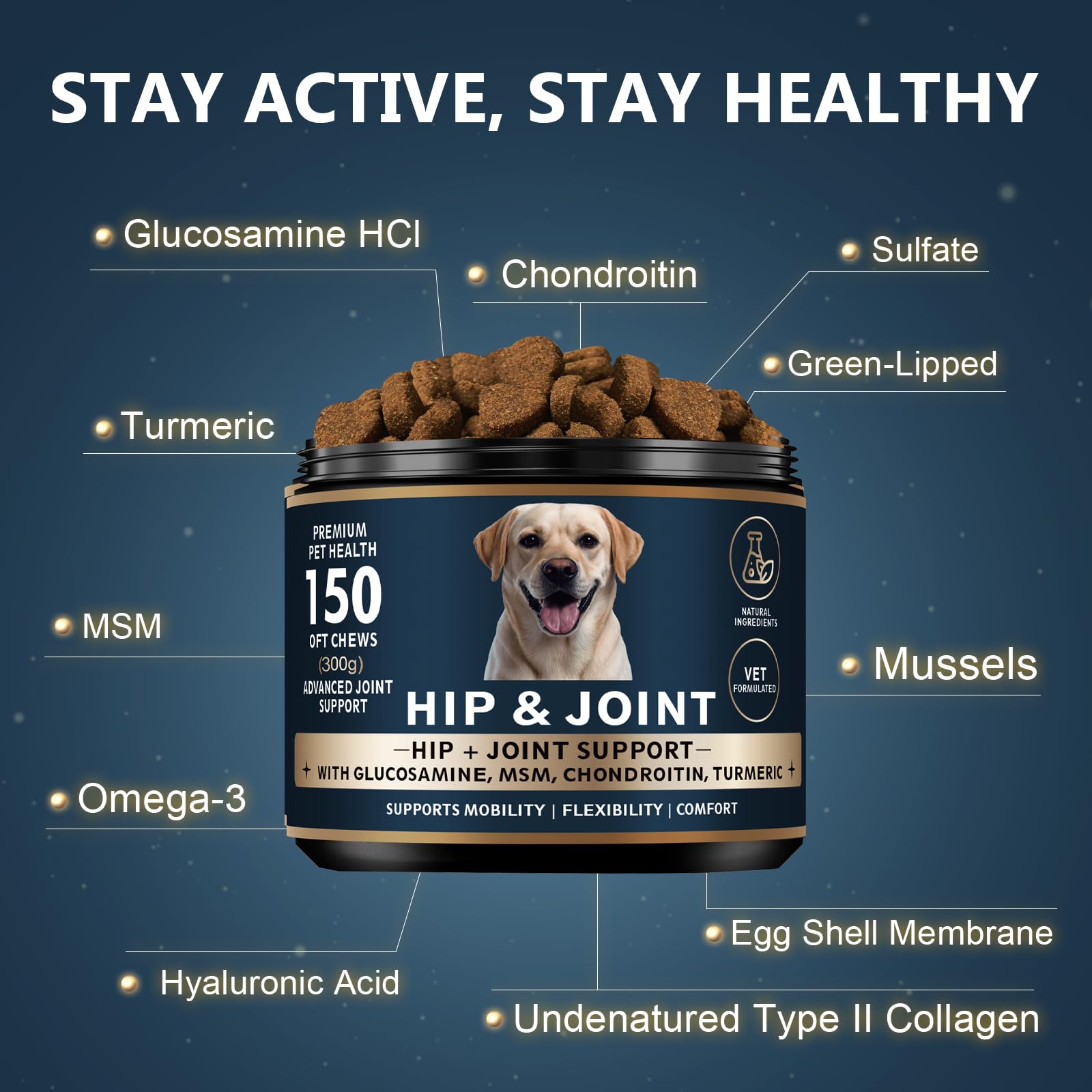 Glucosamine for Dogs - 150 Soft Chews, Hip & Joint Supplement with MSM, Chondroitin, Turmeric – Joint Support for Dogs Chicken Flavor – Vet Formulated – 2-Month Supply - image 3