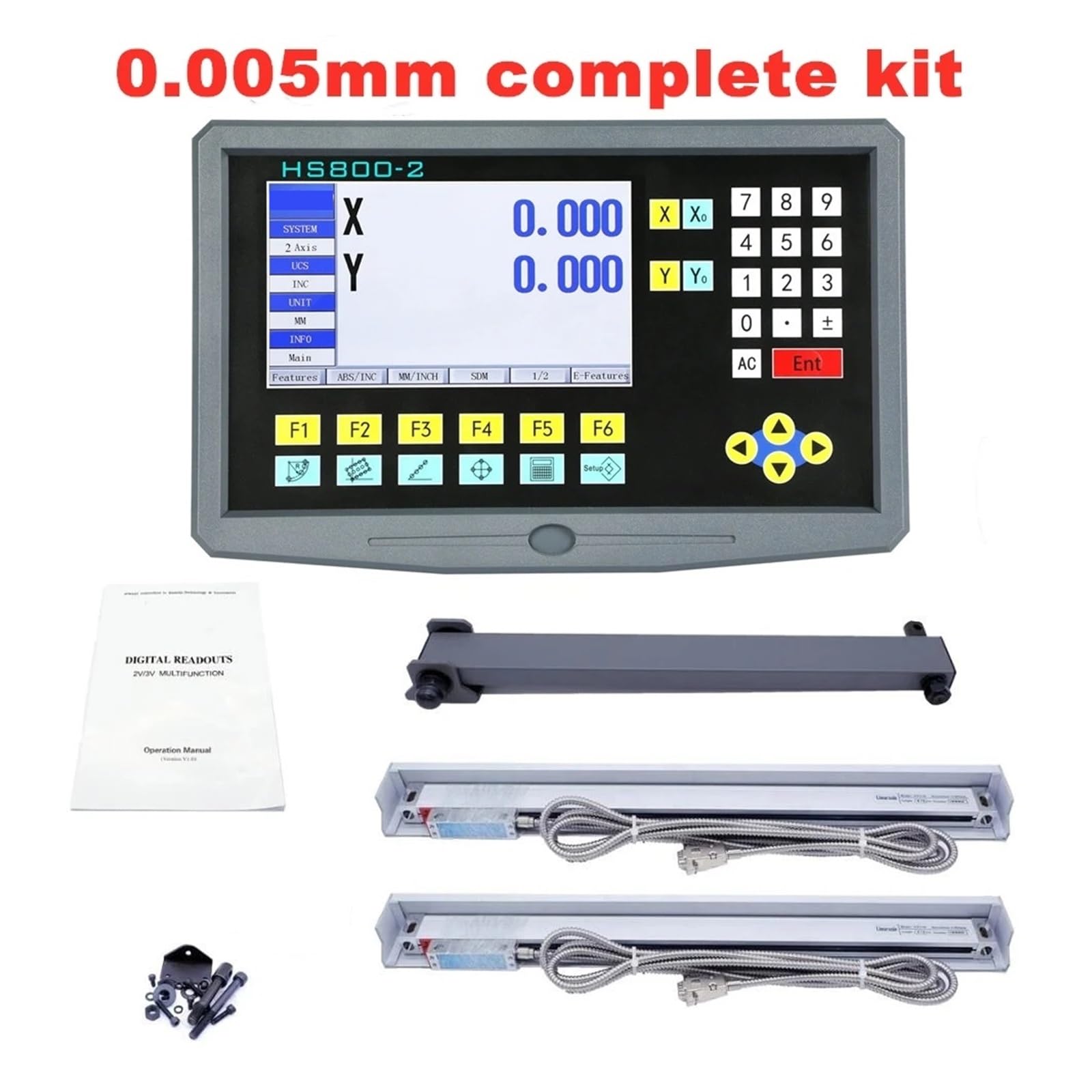 Kit DRO LCD de lectura Digital de 2 ejes, HS800-2, torno giratorio, fresado, pantalla de lectura Digital y codificador de e lineal S, regla de rejilla Precisión y multifunción(500mm,0.001mm complete s