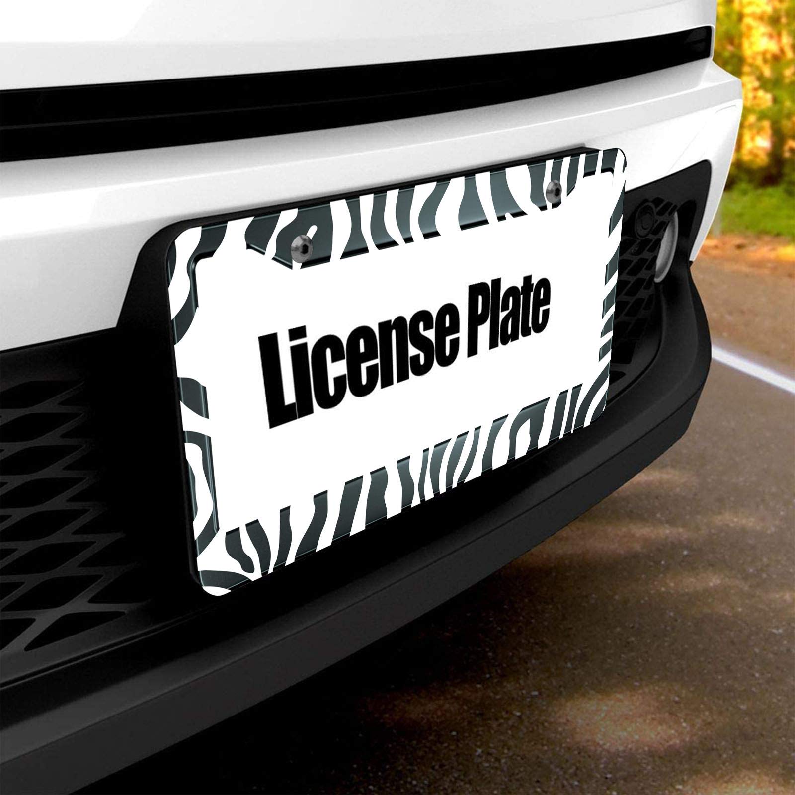 Black & White Zebra Print License Plate Frame - Aluminum, 12x6 Inch, 2-Hole Design For US Vehicles - View #6