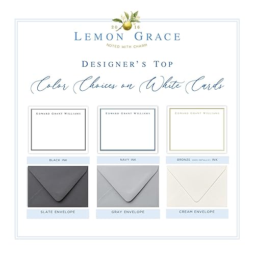 Miniatura 3 de Lemon Grace Co Personalized Mens Stationery Set, Professional Stationery Note Cards with Envelopes, Monogrammed Cards with Border and Name, Office
