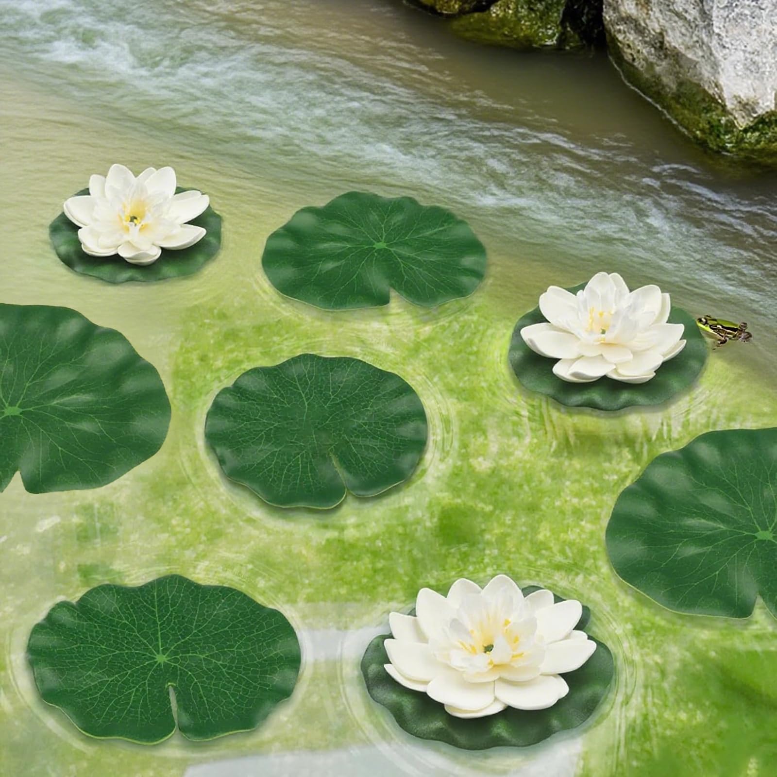 9 Piezas Flores Flotantes, Flores Artificiales Flotantes, Flor de Loto Artificial, Nenúfares Artificiales de Plástico Eva, para Patio Jardín Estanque Escenario