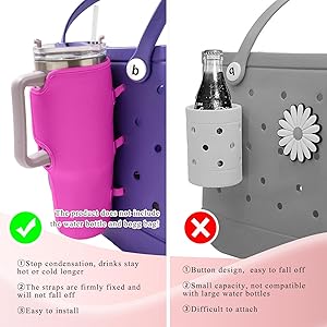 Bogg Bag Cup Holder for Stanley Cup Holder 40 oz Water Bottle Holder Adjustable Drink Organizer Accessories Compatible with All Bogg Bag and Simple Modern Beach Tote (Rose Red)