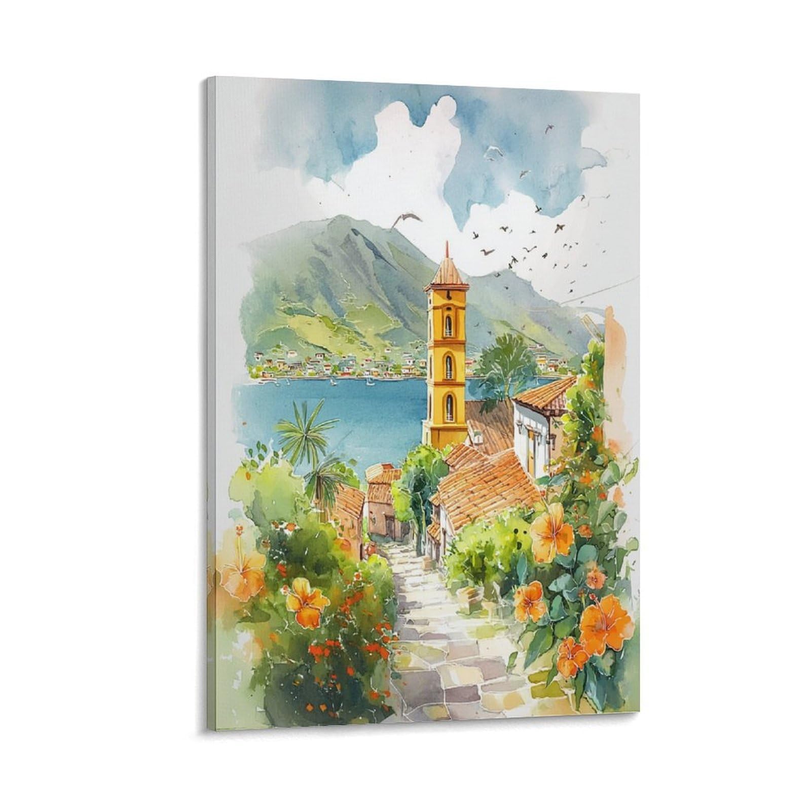 XWYMXZ Nicaragua Watercolor 20x30inch(50x75cm) Vintage Travel Poster Watercolor Canvas Art