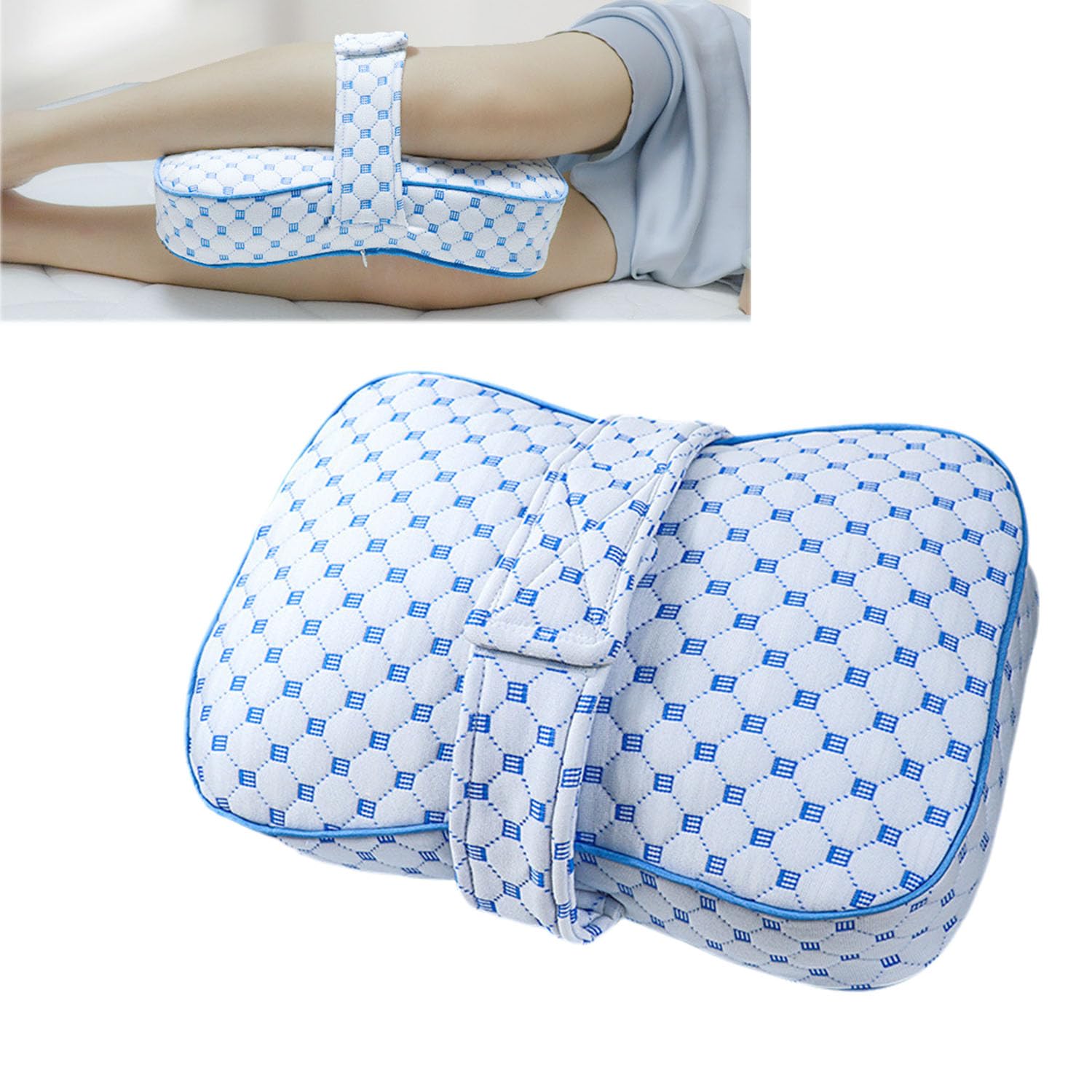 HIKENRI Knee Pillow For Sleeping On Side,Knee Pillow With Adjustable Strap,Larger Square Soft Pressure Relief Cushion For Neck,Knees,Legs,Lower Back,For Sofa,Bed or Chair,Leg Pillow(Blue)