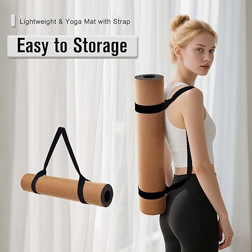 Miniatura 7 de Tapete de yoga de corcho prémium de 14 y 25 pulgadas de grosor, 72 x 26 pulgadas, corcho grueso y elastómero termoplástico, antideslizante, para
