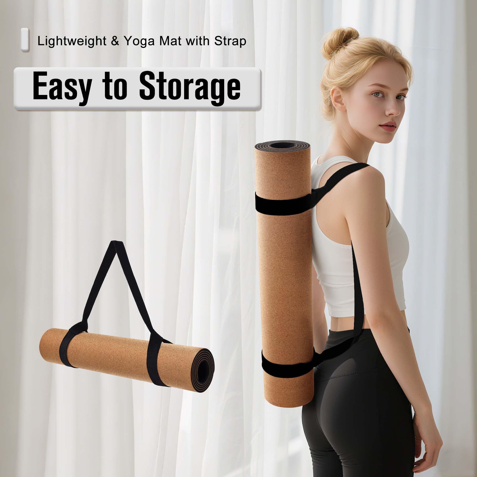 Tappetino da yoga in sughero di alta qualità, 1/4 x 182,9 x 66 cm, in sughero e TPE antiscivolo, per donne e uomini, a prova di sudore, ecologico, ideale per hot yoga e allenamento