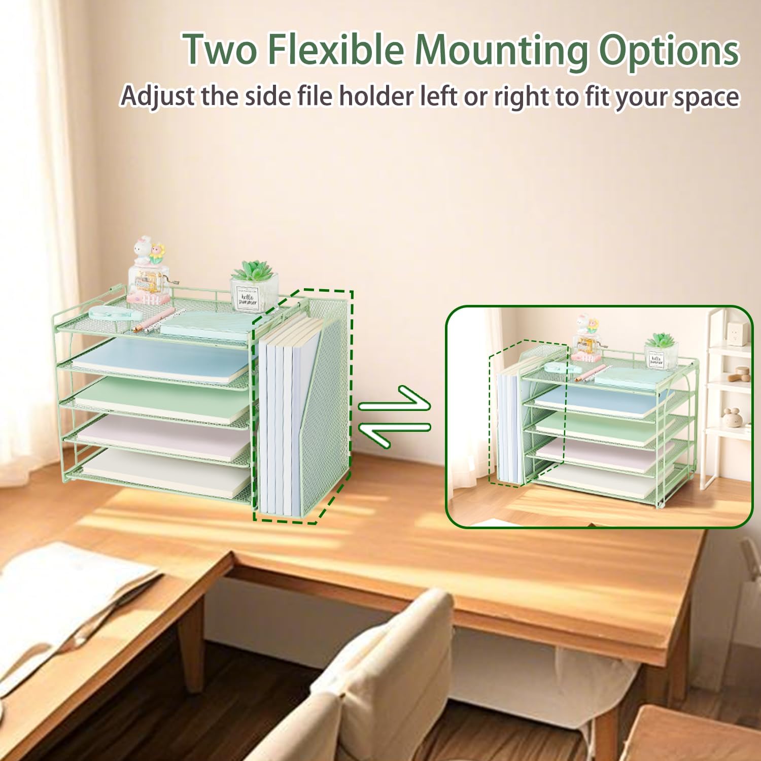 AUPSEN Desk Organizers and Accessories, 5-Tier Desktop Paper File Organizer with Removable File Holder, Desk Accessories & Workspace Organization for Home Office Supplies (Mint)