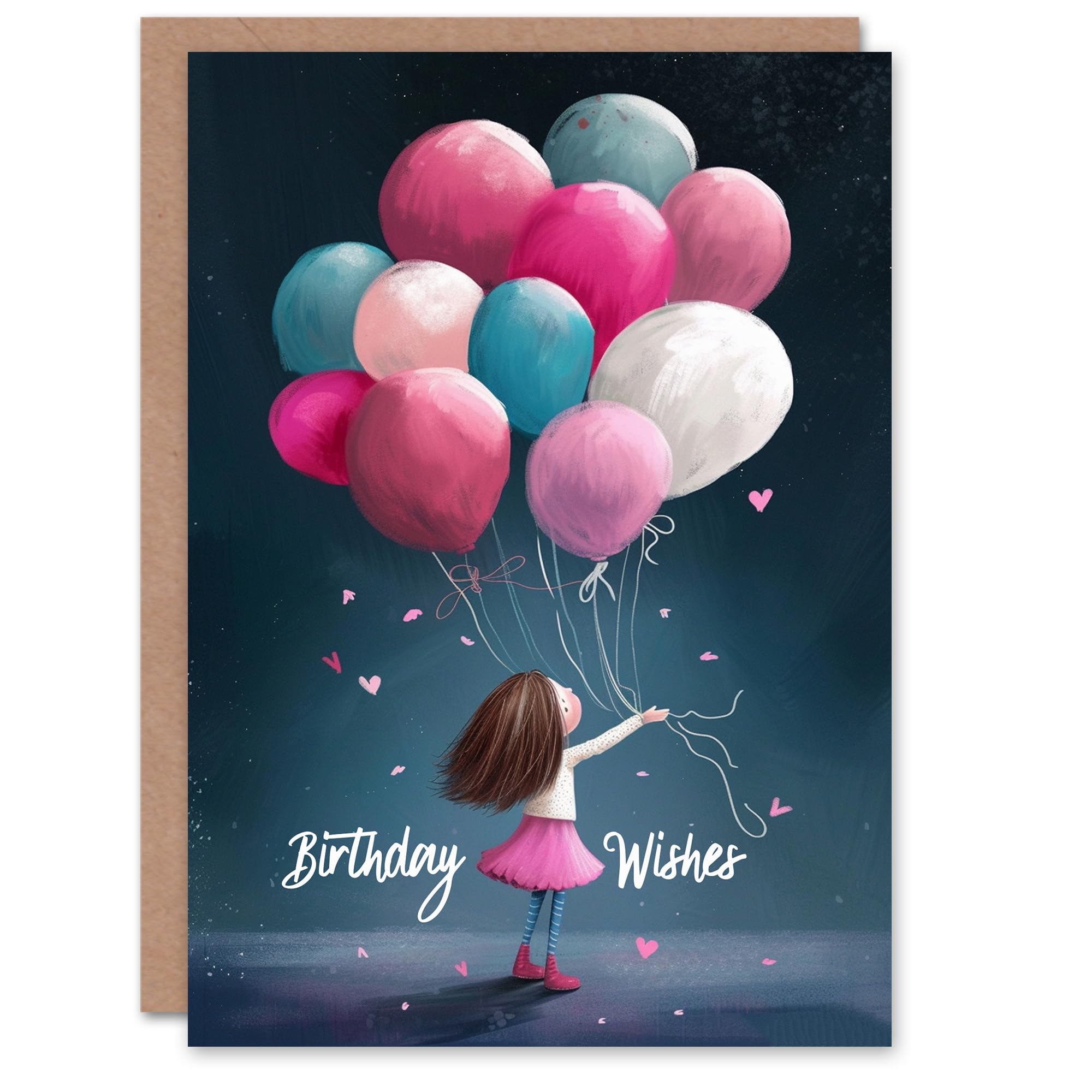 Artery8 Birthday Card Cute Little Girl Balloons Night Sky Wishes For Her Gran Sister Niece Daughter Wife Woman Greeting Card