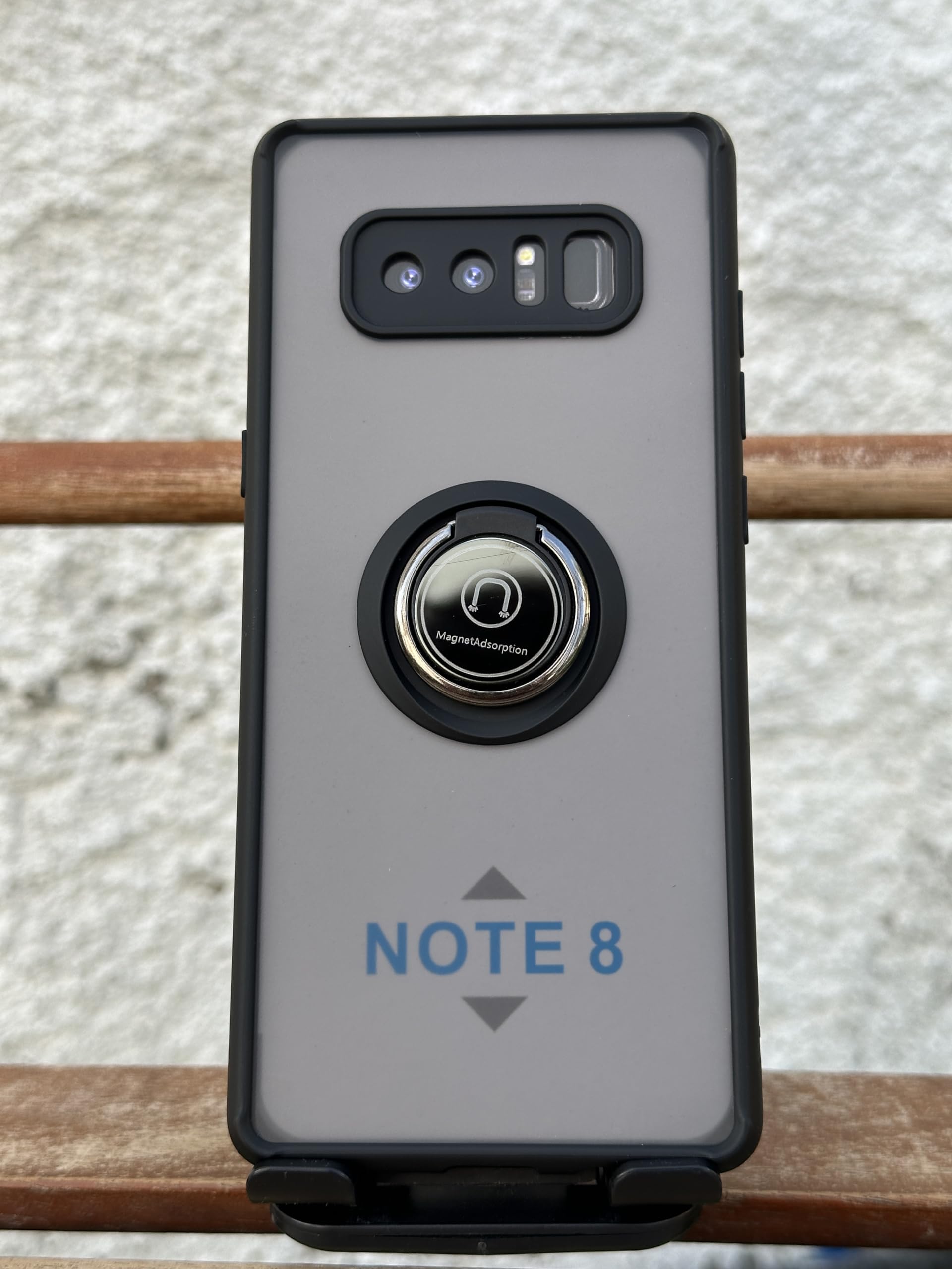 Samsung Galaxy Note8 Case Flexible Silicone Cover, Camera Protection Thin Translucent Shockproof Matte Back Cover with 360 rotational Car Mount Magnetic Ring Holder For Samsung Galaxy Note 8 (Black)