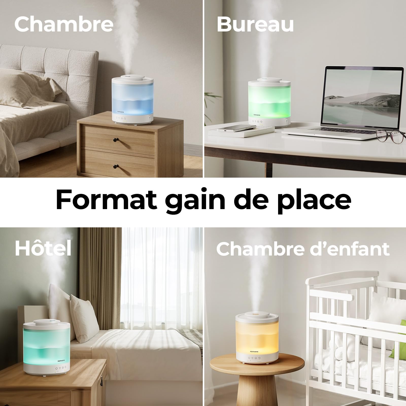 Homvana Humidificateur d'air Diffuseur 1.5L, humidificateur d'air chambre, Humidifier d'air bébé Chambre, Cool Mist, Plante, BPA Free, 7 Color Light, Office, Brumisateur Huiles Essentielles