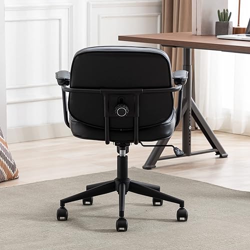 Miniatura 3 de DUOMAY Silla de escritorio retro de oficina en casa con reposabrazos, moderna silla giratoria de piel sintética con respaldo medio, silla de trabajo