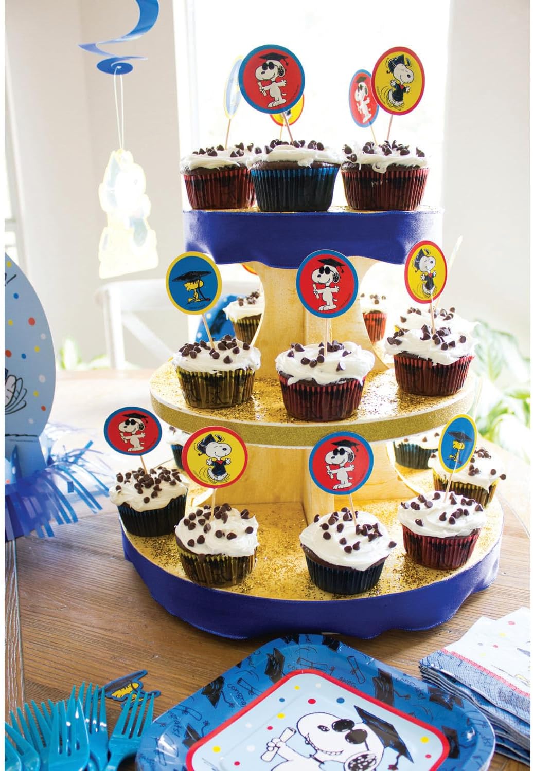 Fun Express Peanuts Graduation Paper Cupcake Liners with Picks, 3", 100 Pc. Bulk