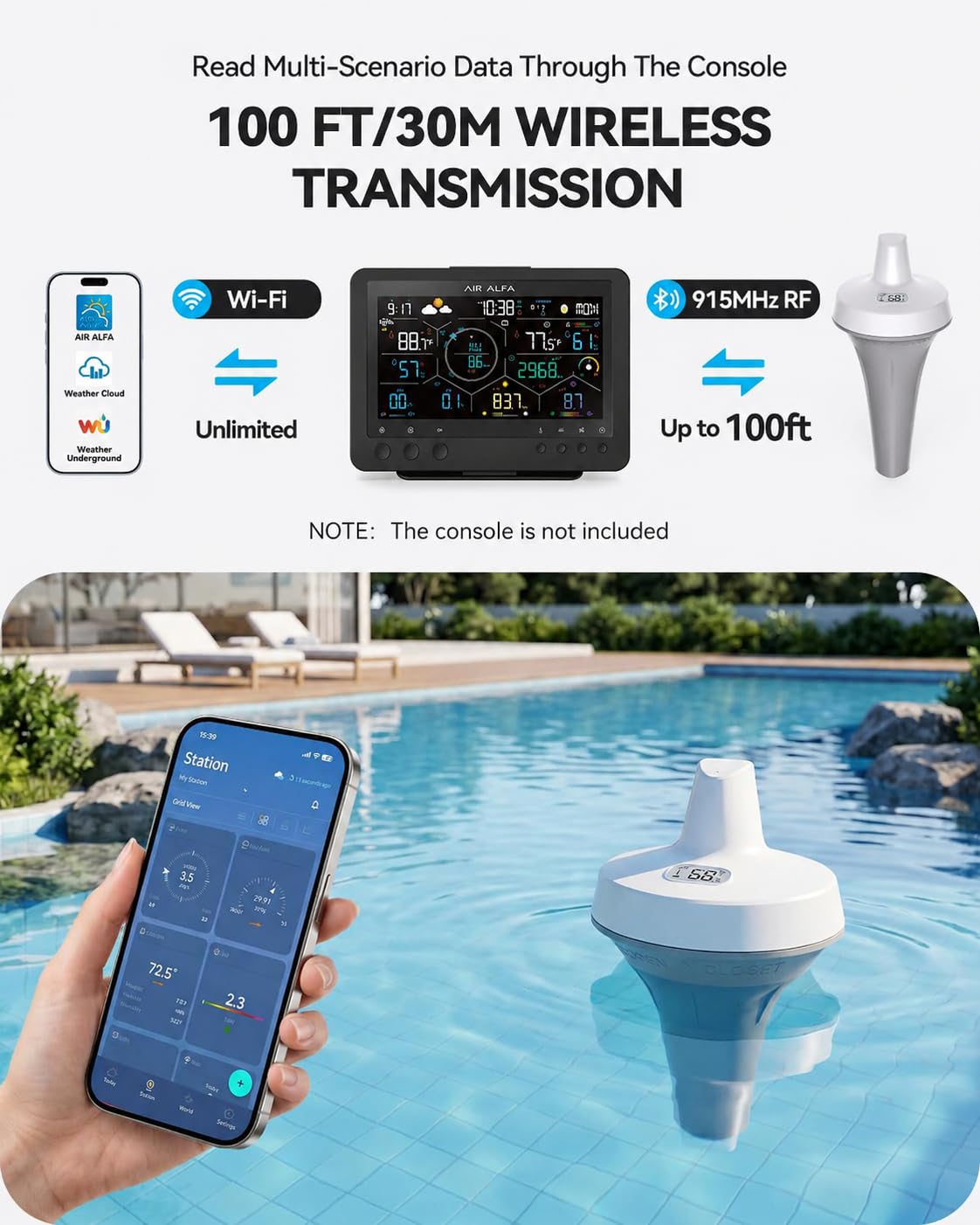 Wireless Floating Pool and Spa Thermometer Sensor, 915MHz Add-On Water Temperature Sensor, Remote Pool Temperature Monitor, Supports Channel 1-7 image 3