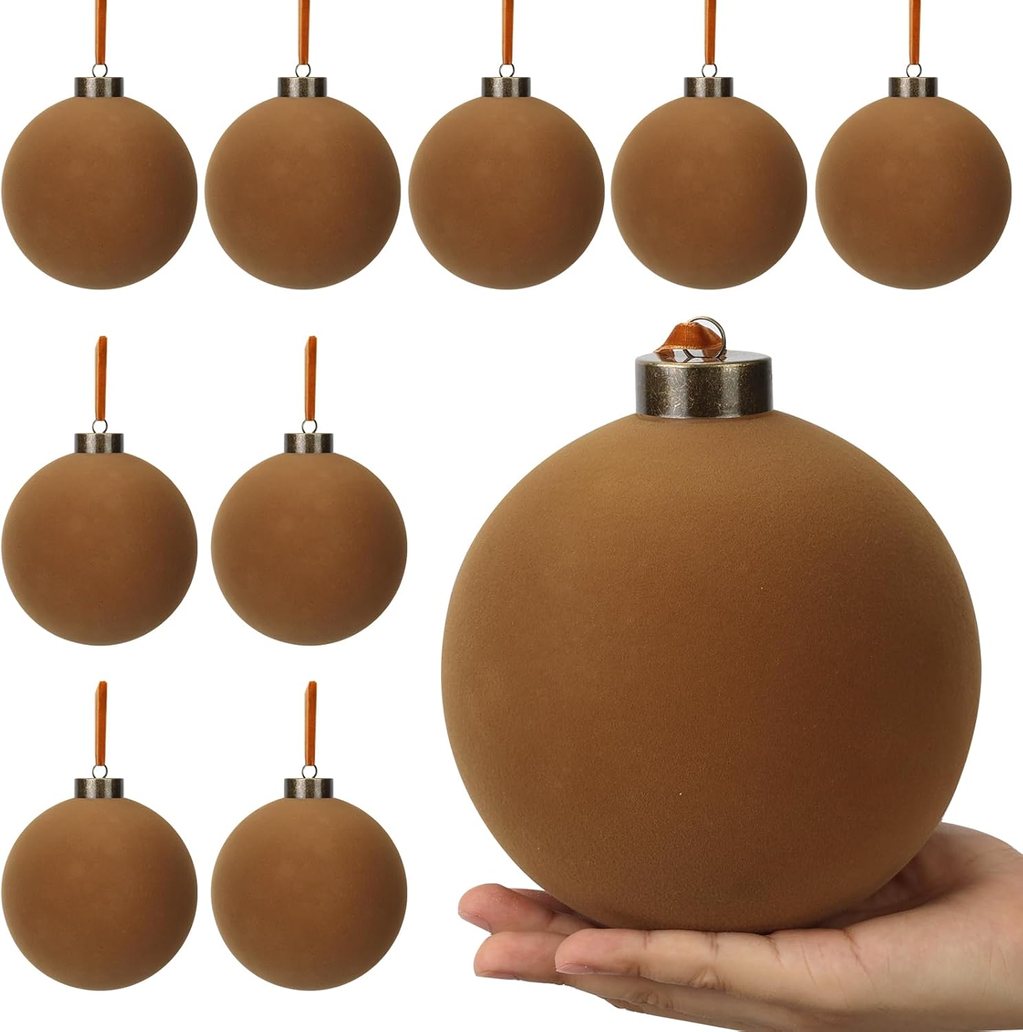 9 pcs christmas velvet balls flocked xmas tree ball ornaments christmas large ball set xmas tree hanging decoration 4 inch, 6 inch (browm, 6inch) browm 6inch