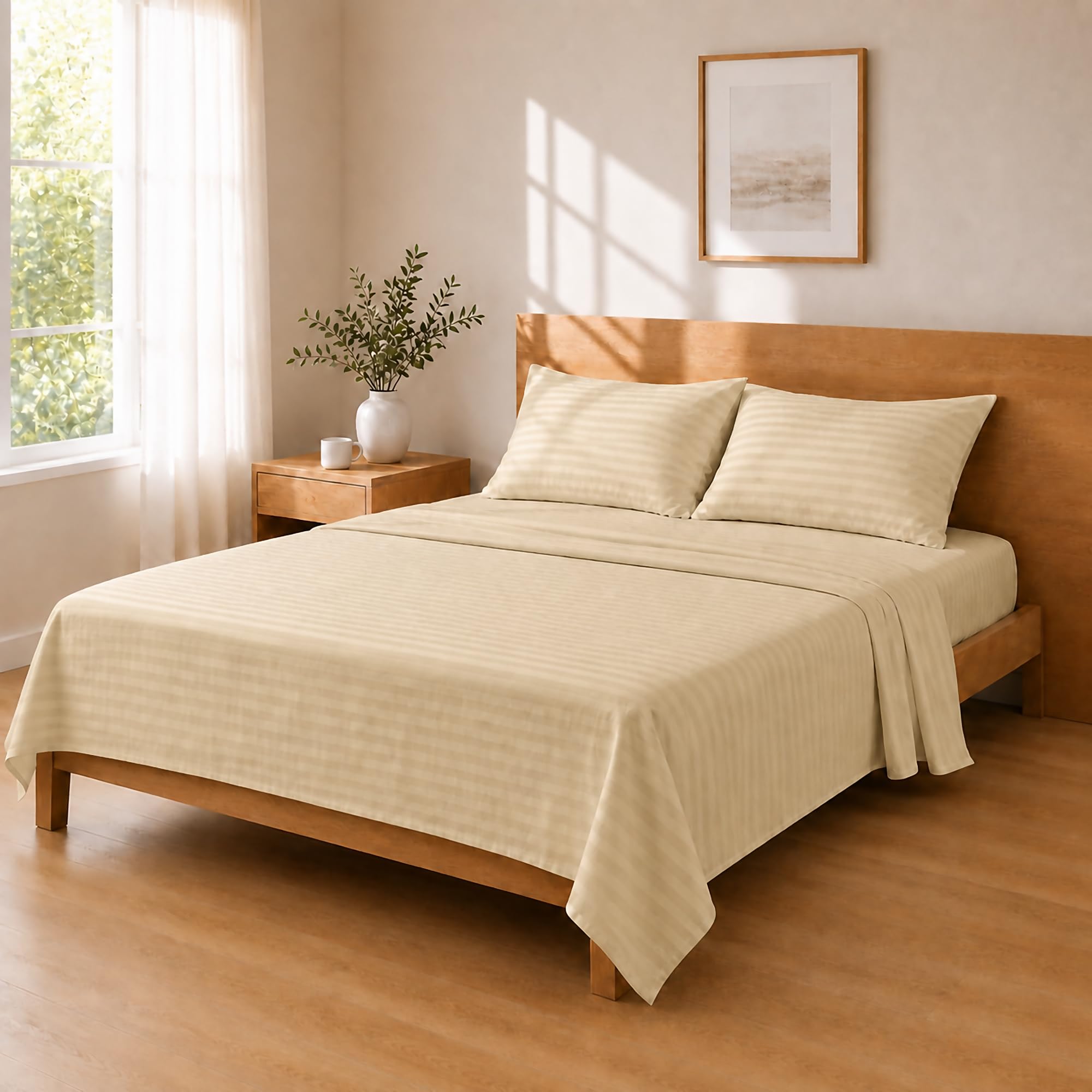 Homebliss Beige Champagne Microfibre Bed Sheet Set 240 X 250 / 180 X 200 + 25 / 50 X 80 X 2, Champagne Beige
