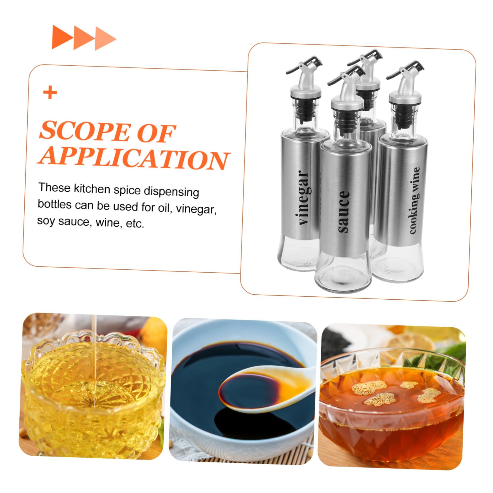 Juego de 4 Botellas Dispensadoras de Vinagre y Aceite de Cocina de Vidrio y Acero Inoxidable, Capacidad 300ml, Diseño Elegante para Cocinas y Restaurantes