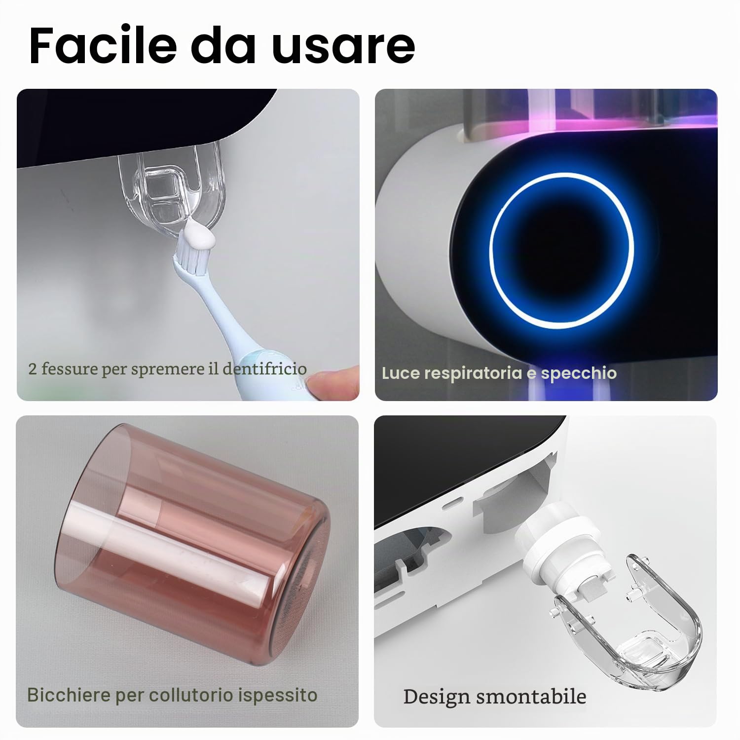 iHave Portaspazzolino per bagni, disinfettante e portaspazzolino UV Accessori per il bagno Smart Home, 2 tazze Portaspazzolino elettrico a parete con dispenser di dentifricio Decorazione per il bagno