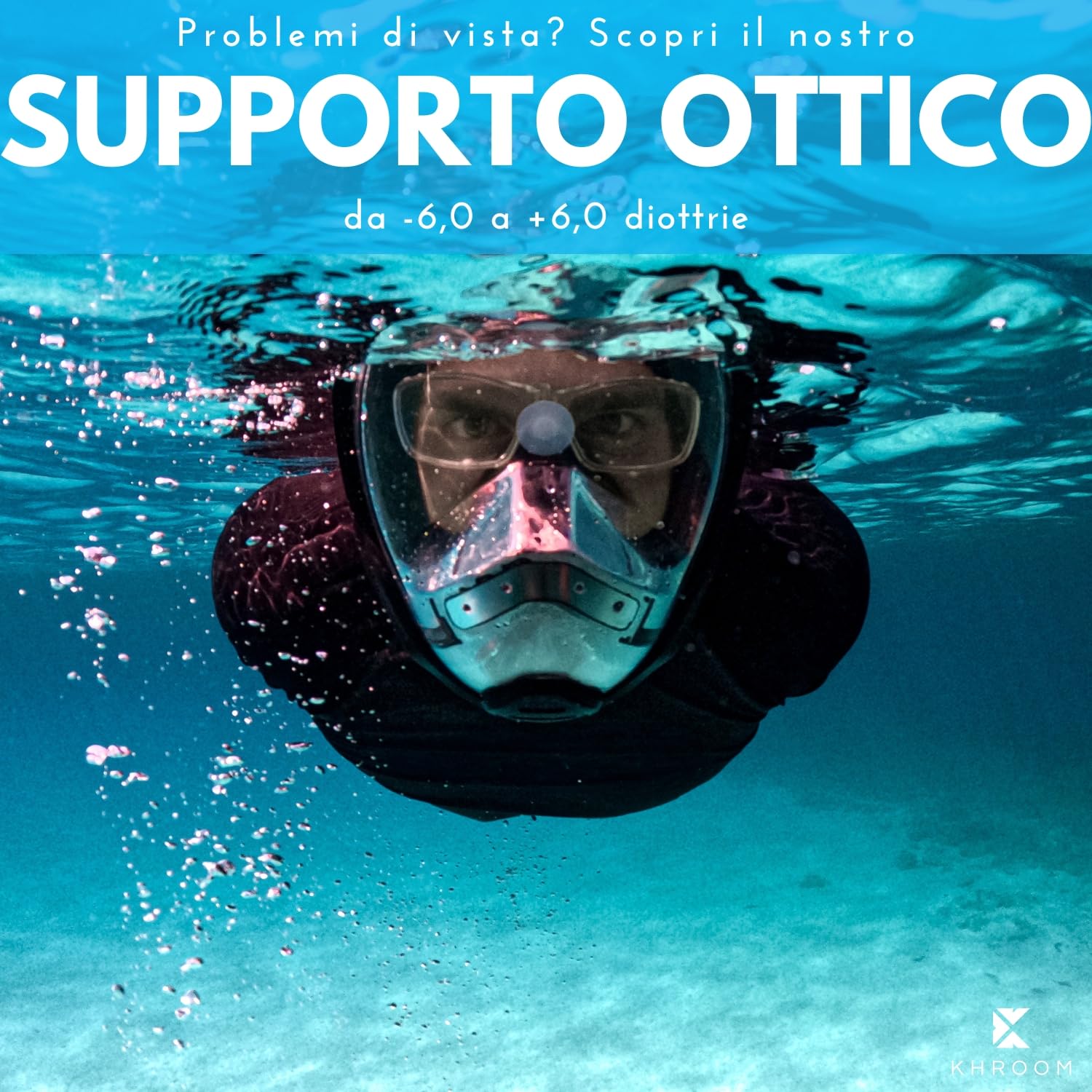 Khroom Maschera Snorkeling Integrale Adulti Seaview Pro | Full Face Subacquea con Boccaglio | Sicura da CO2 | Antiappannamento | Silicone Morbido | Set Immersione Mare