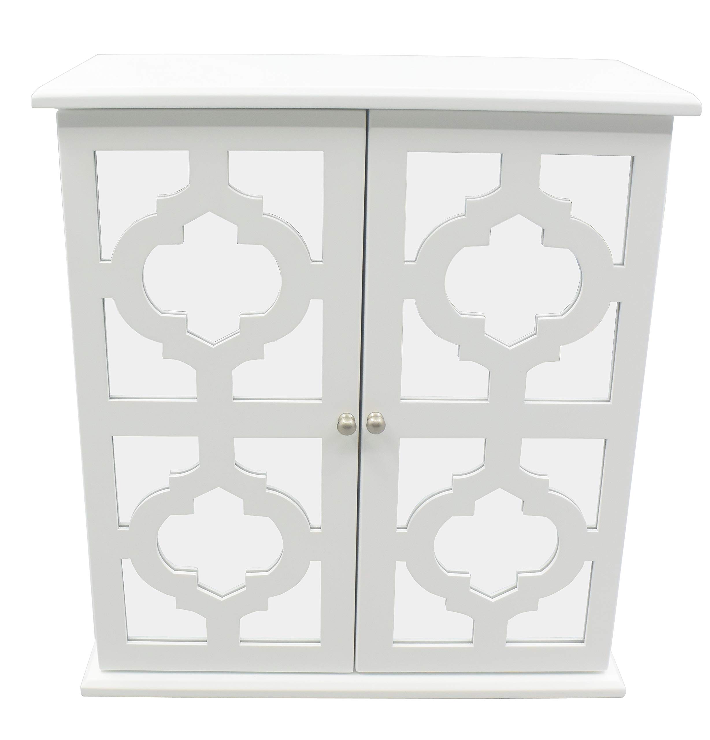 Modern Mirrored Door Jewelry Box with 3 Drawers, Ring Holder & Necklace Hooks