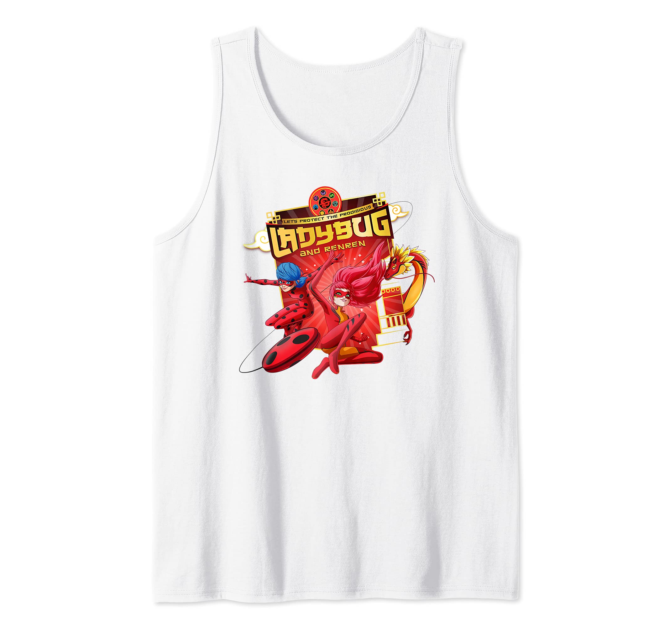 Miraculous Shanghai Ladybug and Ladydragon Fight Tank Top, White