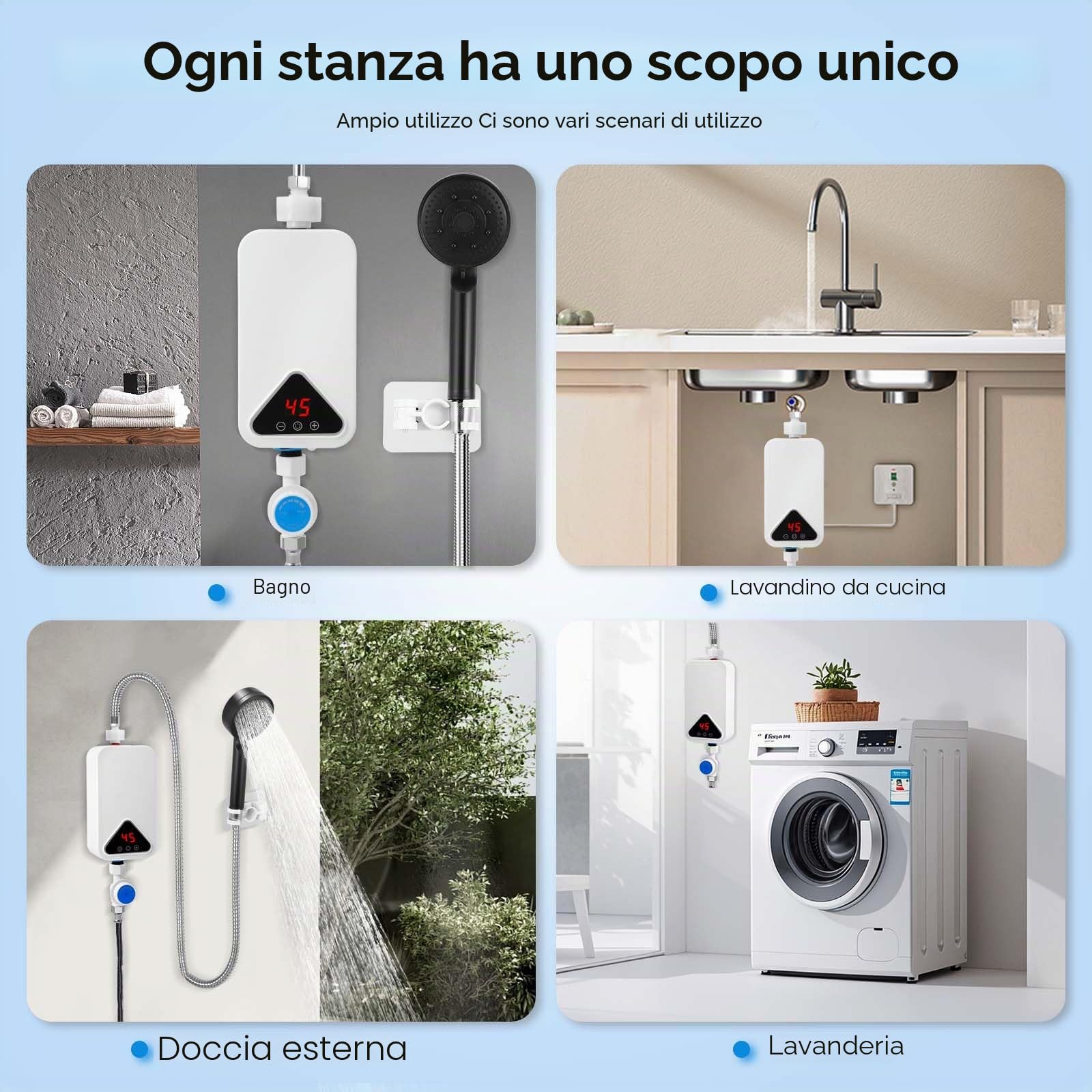 Scaldabagno Elettronico Istantaneo, 220 V 5500 W Mini Scaldabagno Istantaneo, 30-55 °C, Temperatura Regolabile, Mini Scalda Acqua Elettrico Istantaneo con Display a LED per Cucina e Bagno (RYK-009)