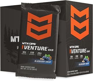 MTN OPS Venture Bar – Blueberry Crisp Energy Bar, Gluten-Free High Protein Snack with 10g Protein, Blueberry Protein Bar for Hiking & On-the-Go Fuel, 10 Bars
