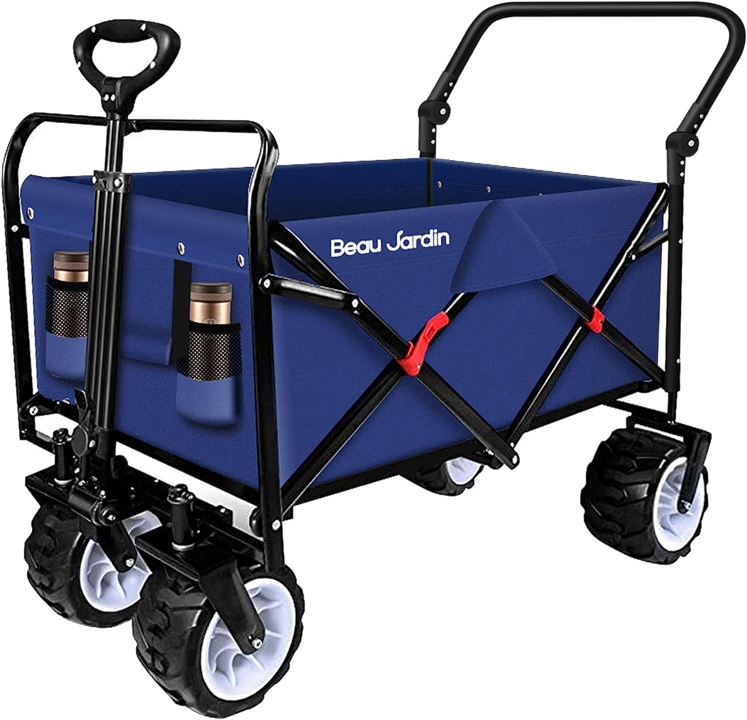 BEAU JARDIN Carro Playa Carrito Plegable con Ruedas Carrito Plegable de Jardín de Lona Todo Terreno de Transporte Terrestre de 4 Ruedas 200 KG de para Camping Aire Libre Picnic - Azul