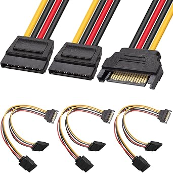 3 Pack SATA Power Splitter Cable, 15 Pin SATA Male to Dual 15 Pin SATA Female Power Y Splitter Adapter for Hard Drive HDD SSD 20cm 7.9 Inch