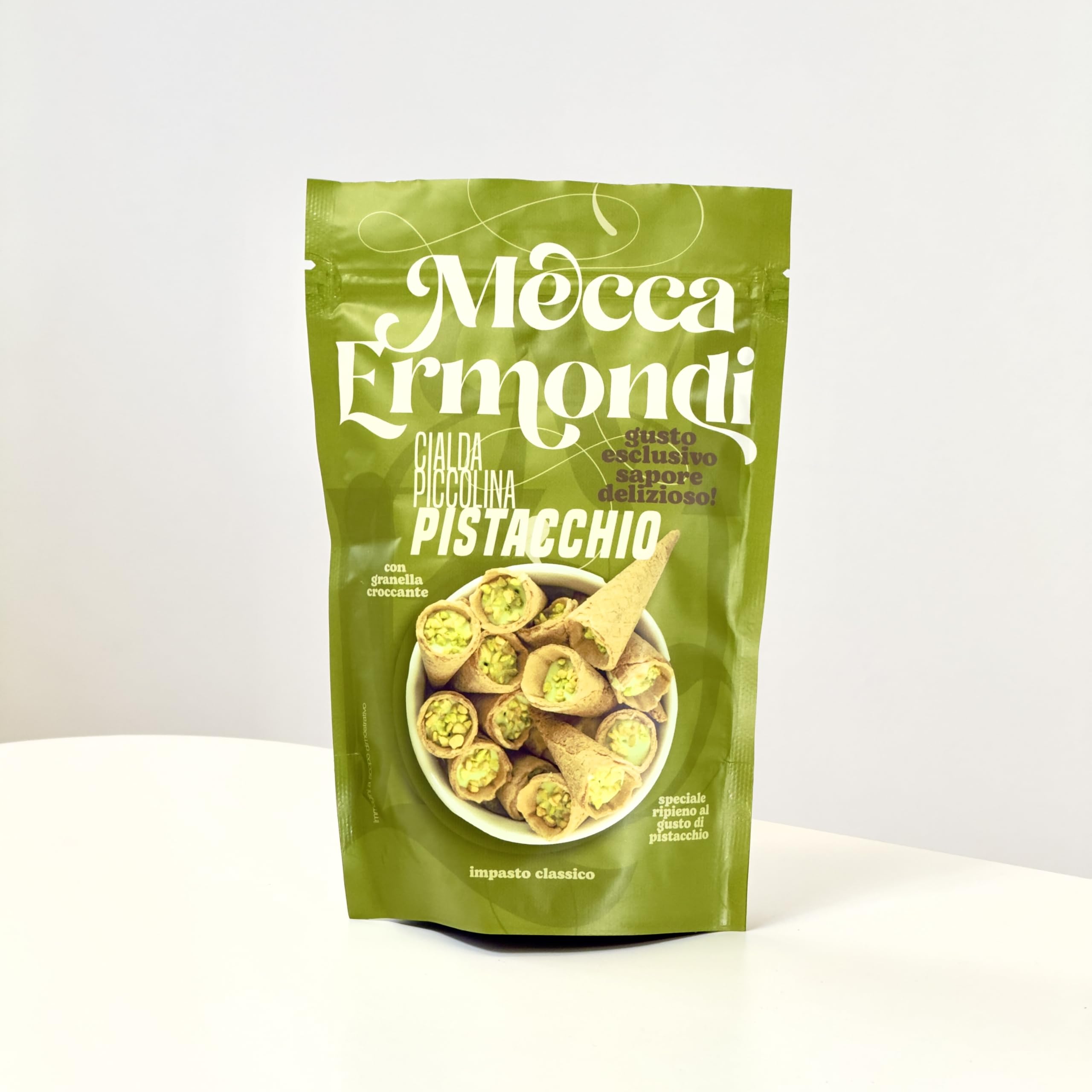 Mecca & Ermondi Set da 8 pacchi Cialda Piccolina Wafer Ripieni al Pistacchio con Croccante, 100g