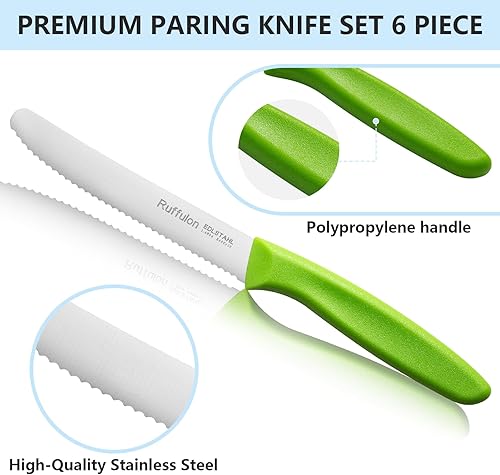 Miniatura 3 de Juego de seis cuchillos para verduras y frutas, de acero inoxidable de alto carbono con mango ergonómico de plástico PP, afilado y súper afilado.